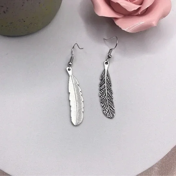 1 LEFT! Silver Feather Earrings - Picture 2 of 3